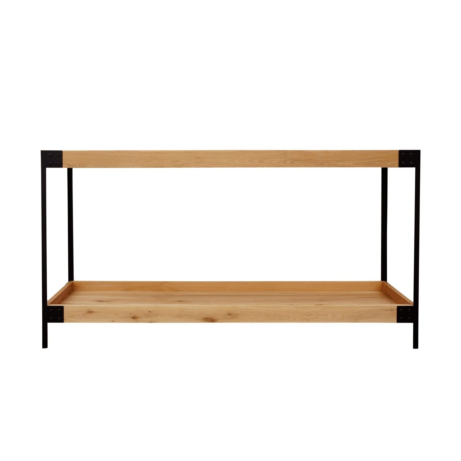 Urban Living Style Loft Two-Tier Solid Oak Timber Console Table with Black Metal Frame - Image 2